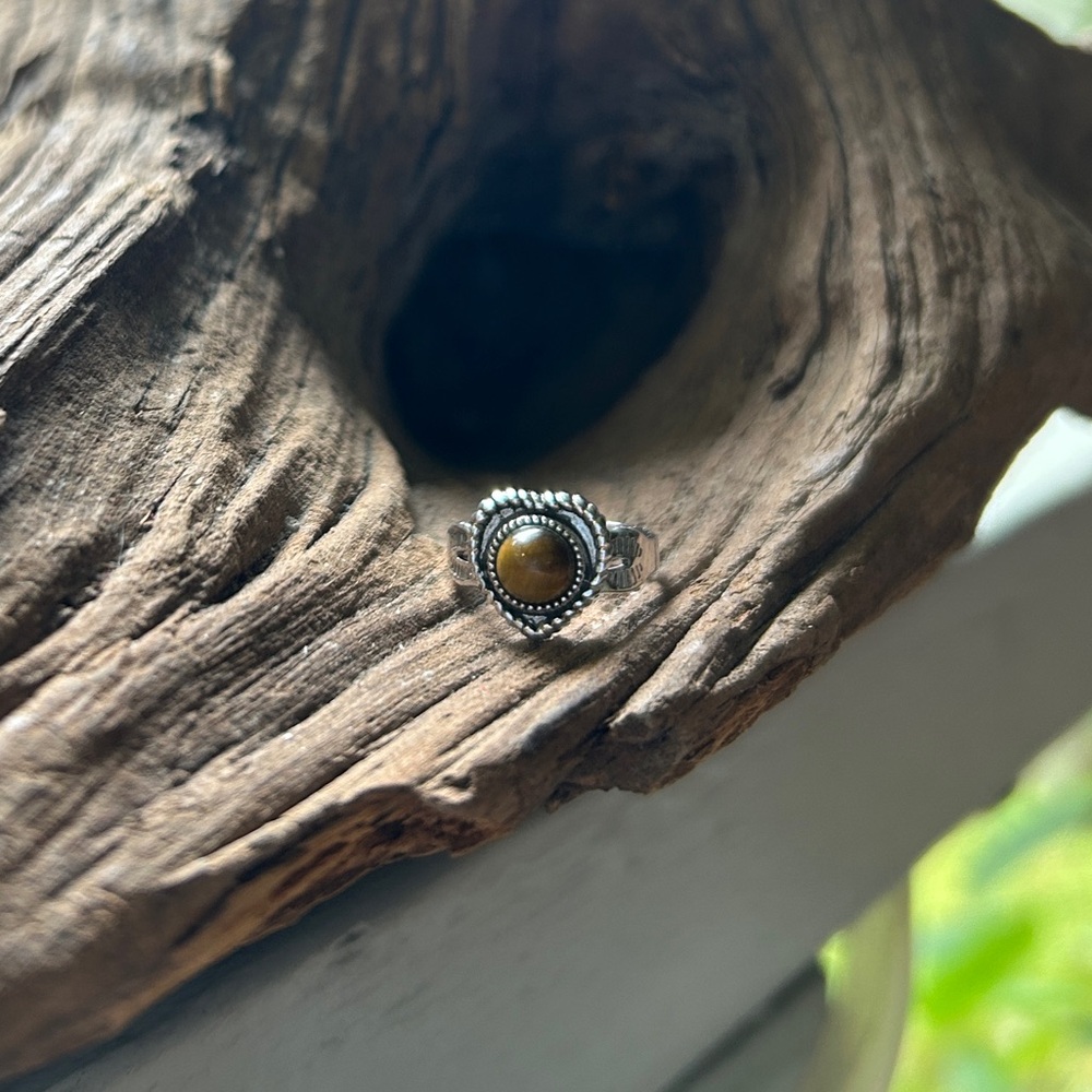 🍓VTG UNCAS STERLING SILVER TIGERS EYE HEART RING